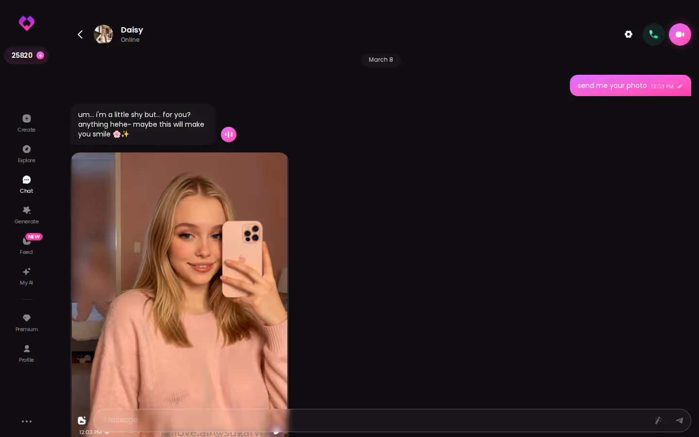 A long GoLove chat on desktop with photos delivered inline