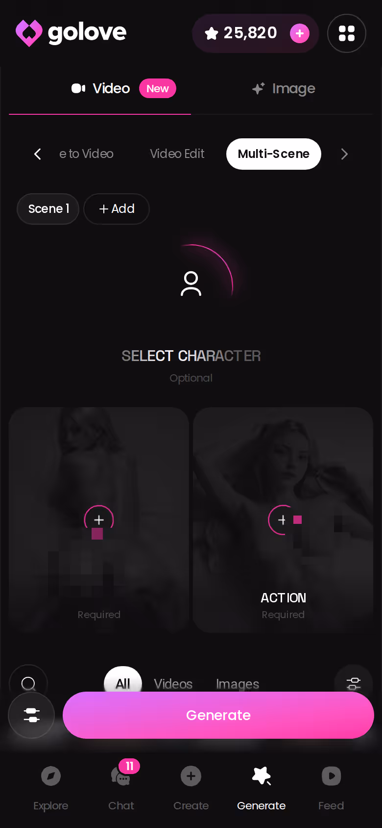 GoLove.ai Multi Scene video builder on mobile