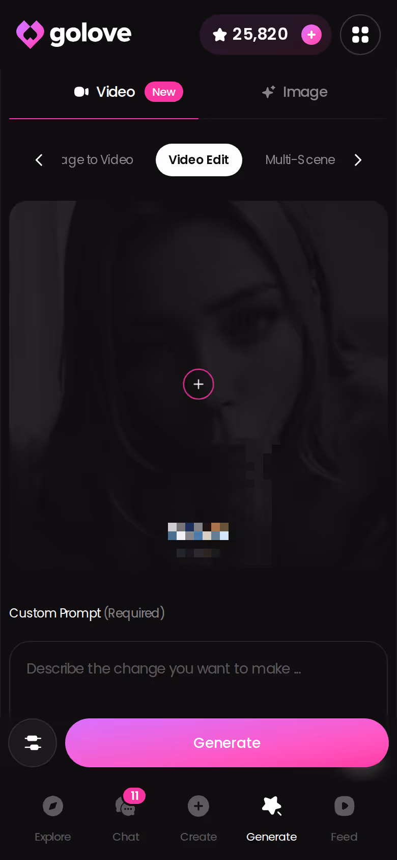 GoLove Video Edit on mobile reworking an already-generated clip